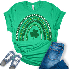 Rainbow Shamrock Shirt St Patricks Day T-Shirt Bella Irish Graphic Print Shirts For Women