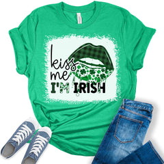 Kiss Me I'm Irish Shirt St Patricks Day Shirt Bella Irish Graphic Print Shirts For Women