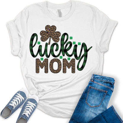 Lucky Mom Shirt St Patricks Day Shirt Bella Irish Graphic Print Mom Shirts for Women