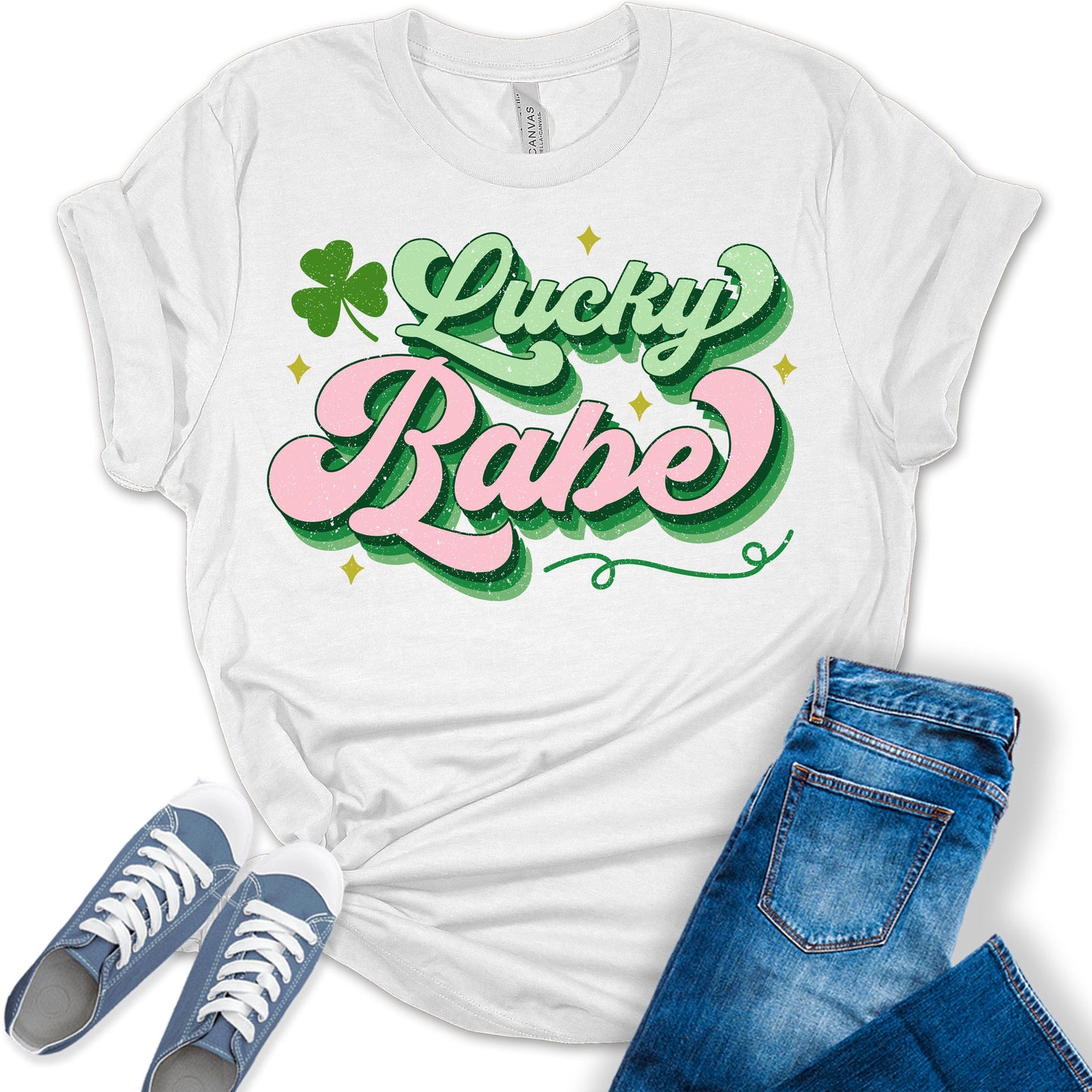 Lucky Babe Shirt St Patricks Day Shirt Bella Irish Graphic Retro Shirts for Women