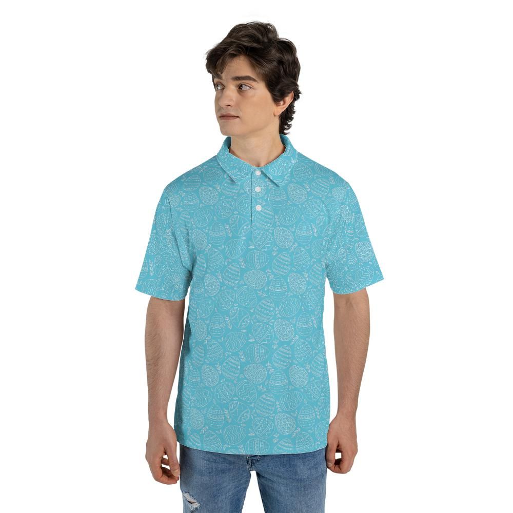 Mens Polo Easter Egg Golf Shirt Blue Moisture Wicking Short Sleeve Polo Shirt