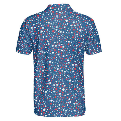 4th of July Polo Shirts for Men Blue Patriotic Stars Moisture Wicking Short Sleeve Golf Shirt